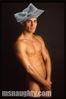 Naked man in Aretha's hat