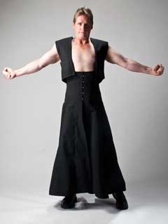 Man in The Fallen corset and cassock outfit by Xcentriticies