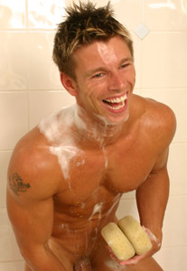 Jay laughing and naked