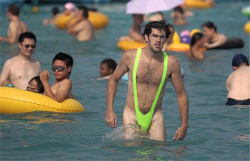 Mankini swimming